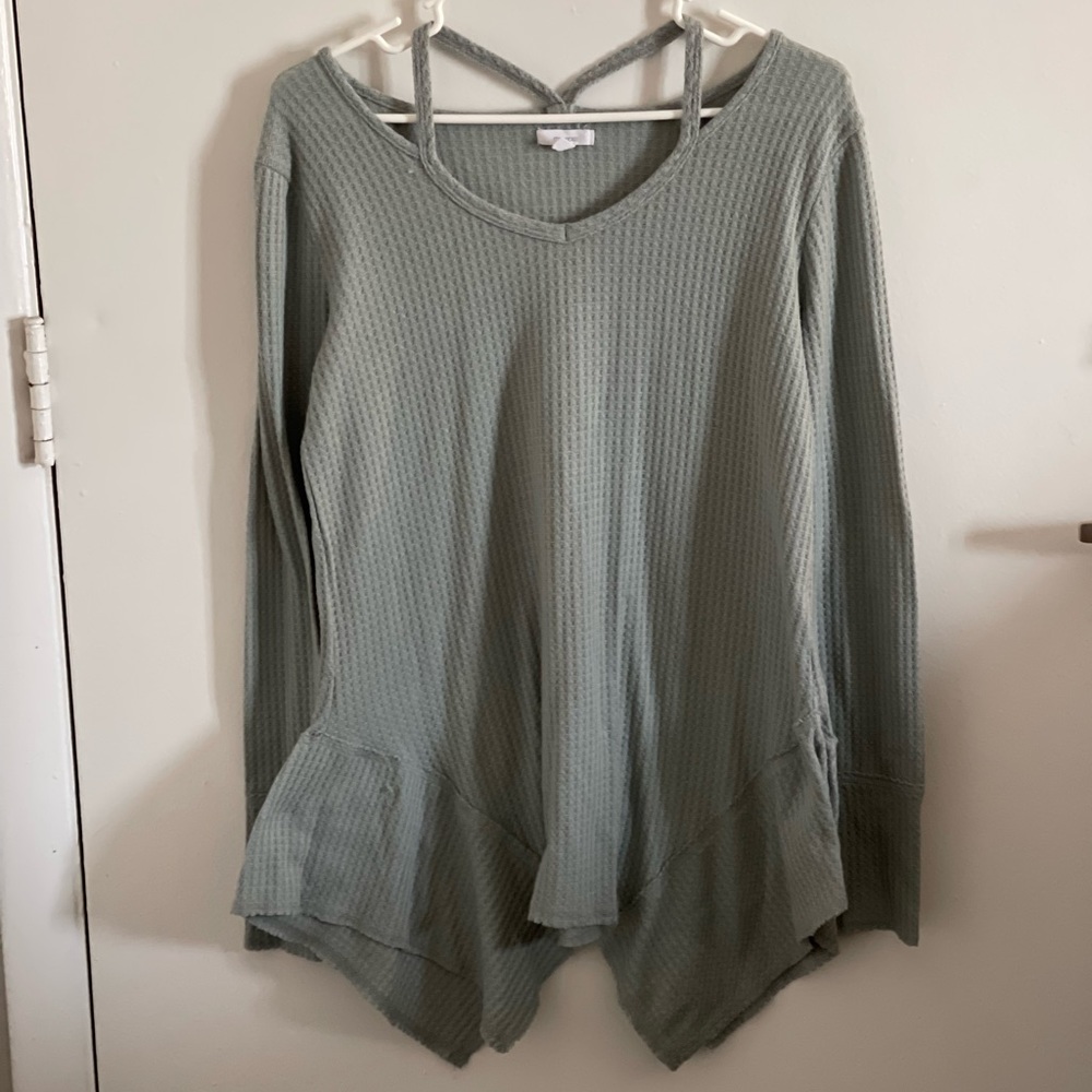 Long Sleeve Sweater Off The Shoulder / Green